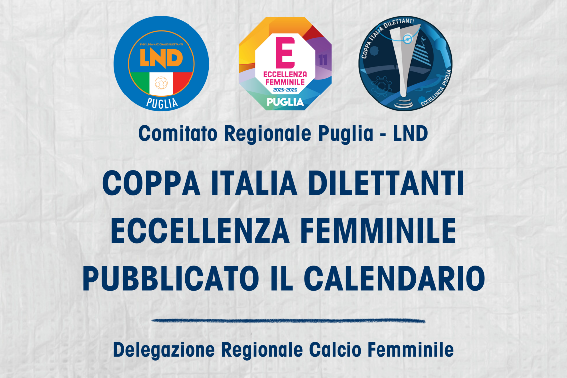 Al via la Coppa Italia Dilettanti Eccellenza Femminile 2025/2026. In campo le sei società pugliesi partecipanti al campionato di Eccellenza