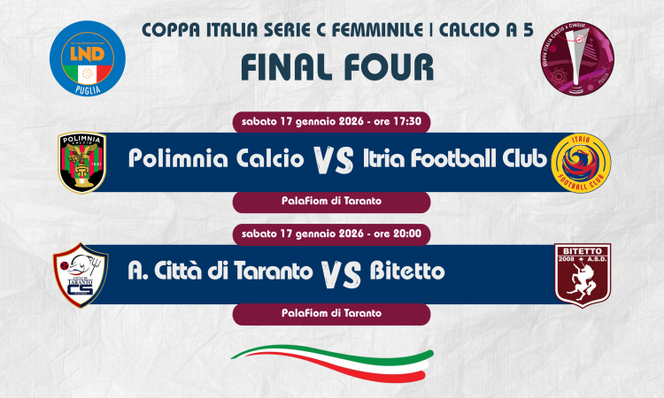 Coppa Italia Serie C Femminile di Calcio a 5: al PalaFiom di Taranto la Final Four 2026